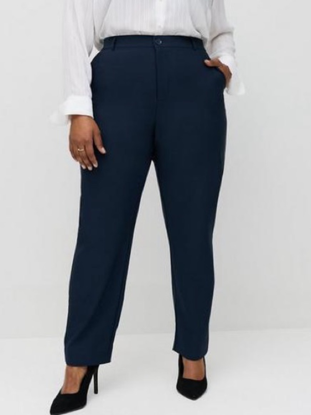 Torrid studio mid rise straight crepe leg pants - total eclipse navy blue